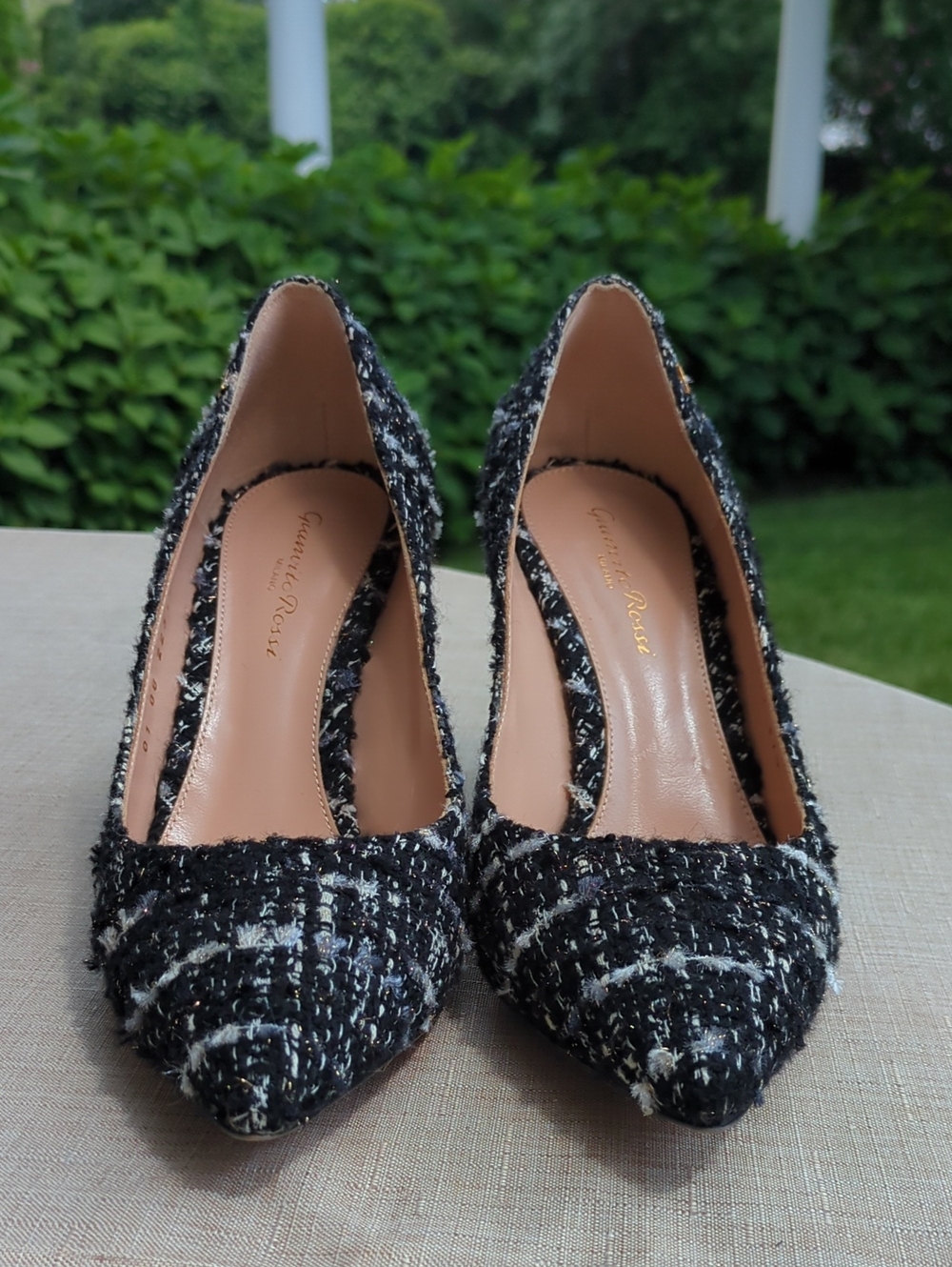 Gianvito Rossi Black and White Tweed Pointed Pumps